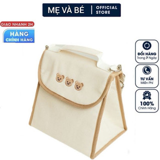 Túi bỉm sữa cao cấp hình gấu thêu, giữ nhiệt, đựng đồ mẹ bé, xinh xắn tiện lợi