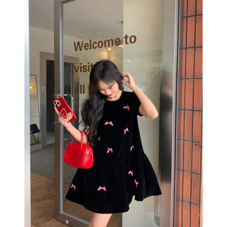 Đầm nhung đính nơ trendy