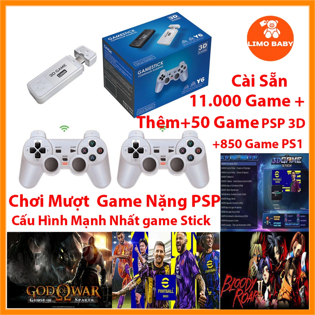 Game Stick 3D Y6 PRO 128GB Cài Sẵn 11000 Game ,psp,ps1,4nút,game thùng Cấu Hình Siêu Khủng , Kèm 2 Tay Cầm Xịn hạnh limo