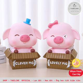Heo đất nhựa tiết kiệm tiền,trang trí decor,handmade HEO ĐỘI MŨ CLEVER chống rơi vỡ  LDN08 - TABILINE