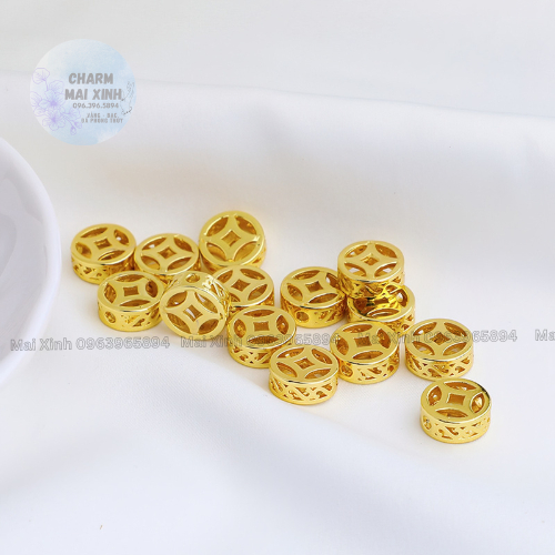 Đồng Xu Tròn Vàng Rỗng 4mm  6mm 10mm 12mm - Màu Vàng - Charm, Phụ Kiện Xâu, Mix, Vòng Tay Phong Thủy May Mắn Nam, Nữ