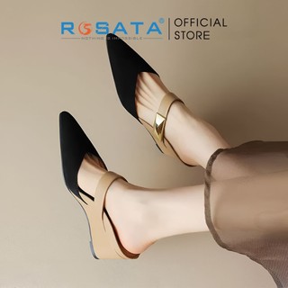 Dép guốc nữ 5 phân ROSATA RO631 đế bằng mũi nhọn phối đen thời trang