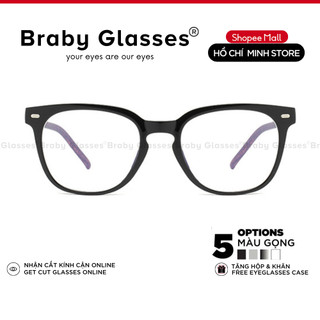 Gọng kính cận nam nữ unisex BrabyGlasses mắt kính vuông vân gỗ thời trang độc đáo MK08