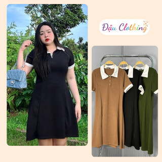 Đầm polo bigsize dáng váy mini chữ A cổ sơ mi tay ngắn phối viền chất nỉ gân thanh lịch G228