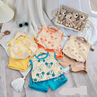 Bộ ba lỗ mùa hè in hình mickey 4 màu cho bé trai bé gái