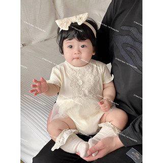 Body ren ngực kèm turban cho bé, body đầy tháng cho bé gái