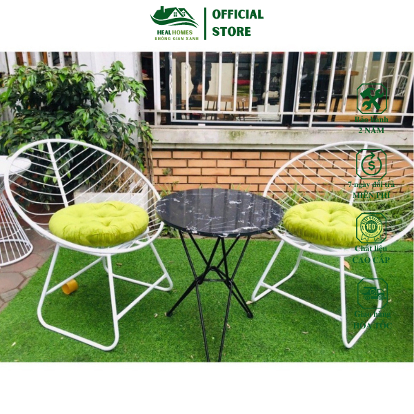 Bộ Bàn Ghế Ban Công ( 1 bàn 2 ghế) - Bàn Đá - Ghế Khung Sắt Hàng Loại 1 (Đệm Ghế Theo Yêu Cầu)