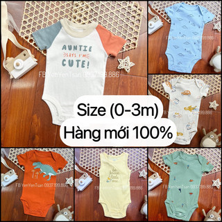 Size 0-3m - Bodysuit carter tay ngắn cho bé trai, body chip cộc tay xuất dư cho bé sơ sinh