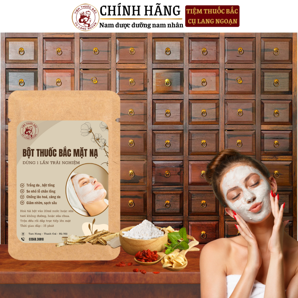 Bột mặt nạ thảo mộc gia truyền Tiệm thuốc bắc Cụ Lang Ngoạn gói dùng thử 10gram