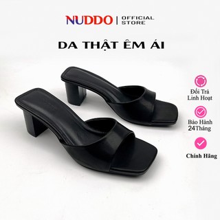 Dép Guốc 5p Gót Vuông Quai Ngang Da Thật Êm Chân, Giày Sandal Nữ Thời Trang Cao Cấp NUDDO ND567