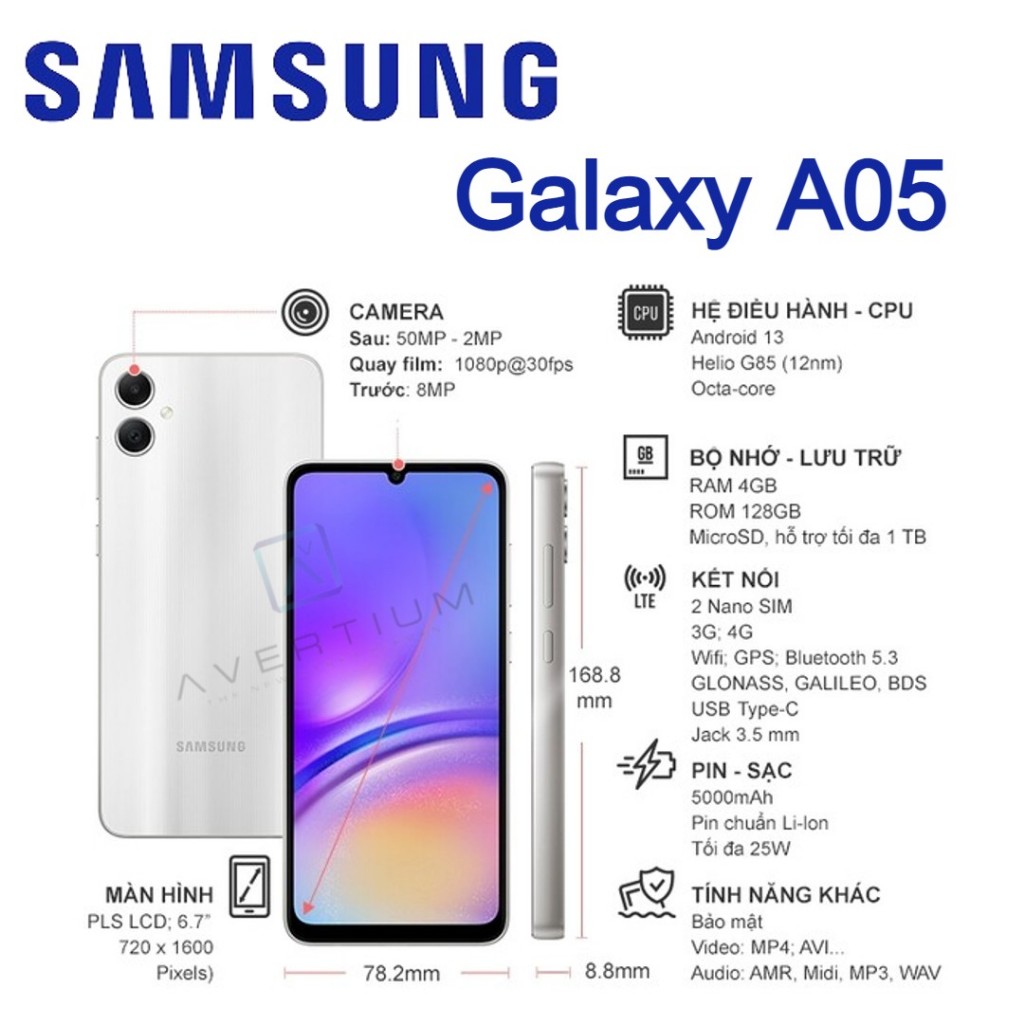 Điện thoại Samsung Galaxy A05 - Hàng chính hãng, Mới 100%, Bảo hành 24 tháng