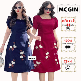 Đầm Trung Niên Cao Cấp MCGIN thiết kế trẻ trung sang trọng chất liệu vải thoáng mát thêu hoa MIU021