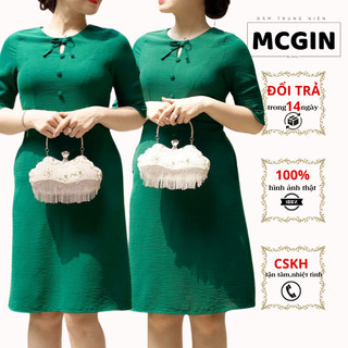 Đầm thiết kế trung niên, vải đũi thoáng mát và co dãn, đính nơ xinh / Đầm tặng mẹ, món quà tặng mẹ [MIU007] MCGIN