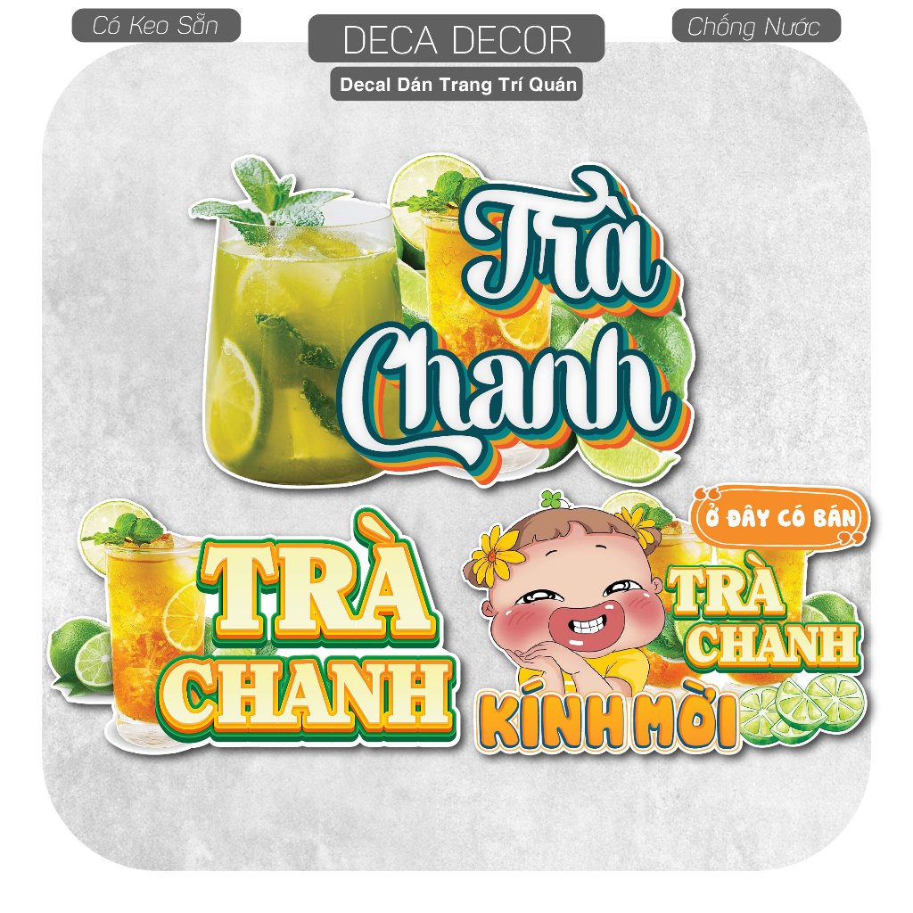 Decal TRÀ CHANH GIÃ TAY - TRÀ CHANH TÚI ZIP - Hình dán chống nước, chống nắng dán ngoài trời trong n