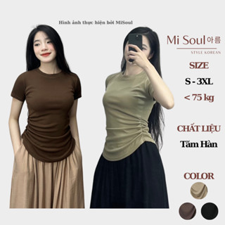 Áo Thun Cộc Tay MiSoul Nữ Chất Liệu Tăm Hàn Mềm Mát Nhún Eo Vạt Tròn BigSize , Áo Cổ Tròn 271
