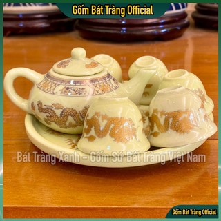 Bộ ấm chén thờ bát tràng màu ngà vàng loại i, ấm chén cúng mini 1 ấm 5 chén 1 đĩa