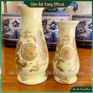 Lọ huệ cắm hoa thờ bát tràng men ngà vàng kim, lọ hoa ban thờ thần tài, bạn thờ gia tiên