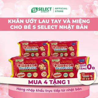Combo Mua 4 Tặng 1 Khăn Ướt Lau Tay Và Miệng Cho Bé S Select Nhật Bản (Gói 70 Miếng)