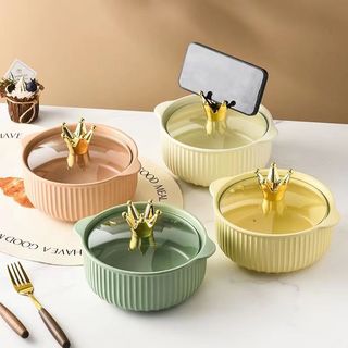 Bát Ăn Mì, Phở, Tô úp mì, Tô mì sứ có nắp ăn cháo, phở có nắp và tay cầm tiện lợi, món quà tặng xinh xắn