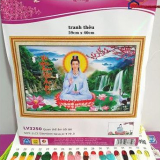 Tranh thêu chữ thập phật quan âm LV3250 (KT: 40 x 55 cm)