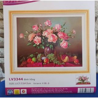 Tranh thêu chữ thập bình hoa hồng A1107 (57 x 66 cm), LV3344 (53 x 43 cm)
