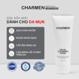 Tinh chất ngừa mụn sáng da nam CHARMEN, combo 3 món gồm sữa rửa mặt cho nam, serum dưỡng da