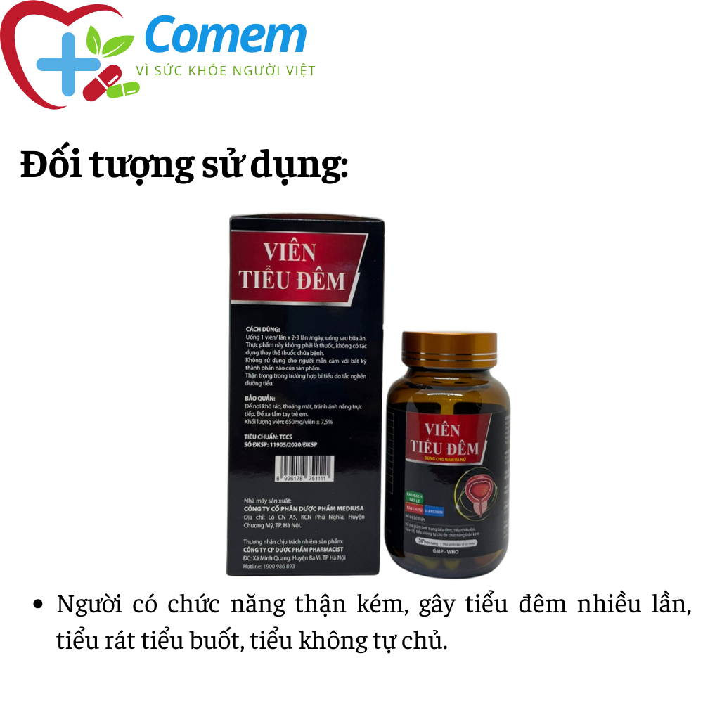 Viên tiểu đêm hỗ trợ giảm tiểu đêm, tăng cường chức năng của thận, giúp bổ thận - Hộp 30 Viên - Viên tiểu đêm màu Đỏ Đen
