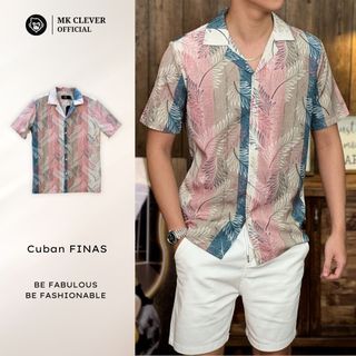 Áo Sơ Mi Cuban nam Finas Ngắn Tay MK CLEVER Chất liệu lụa mềm mịn, thoáng mát, chống nhăn, form rộng hằng ngày