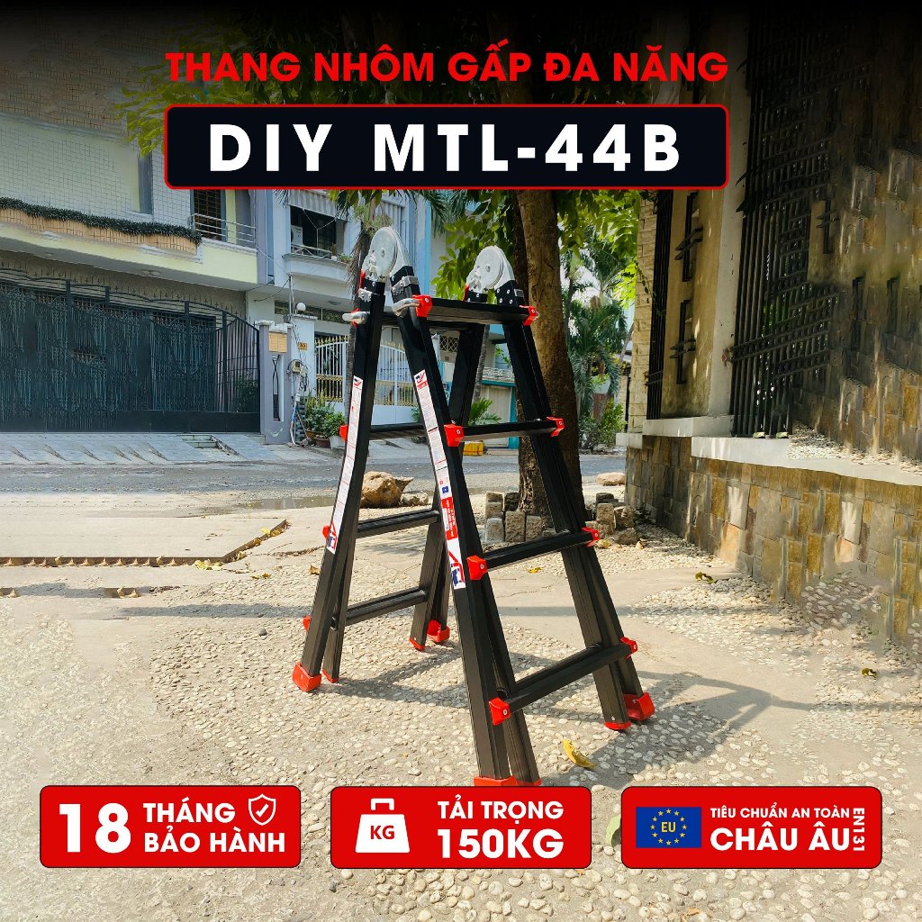 Thang Nhôm Gấp Đa Năng DIY MTL-44B ( nút đỏ ) chiều cao sử dụng tối đa chữ A 196 cm, chữ I 405cm