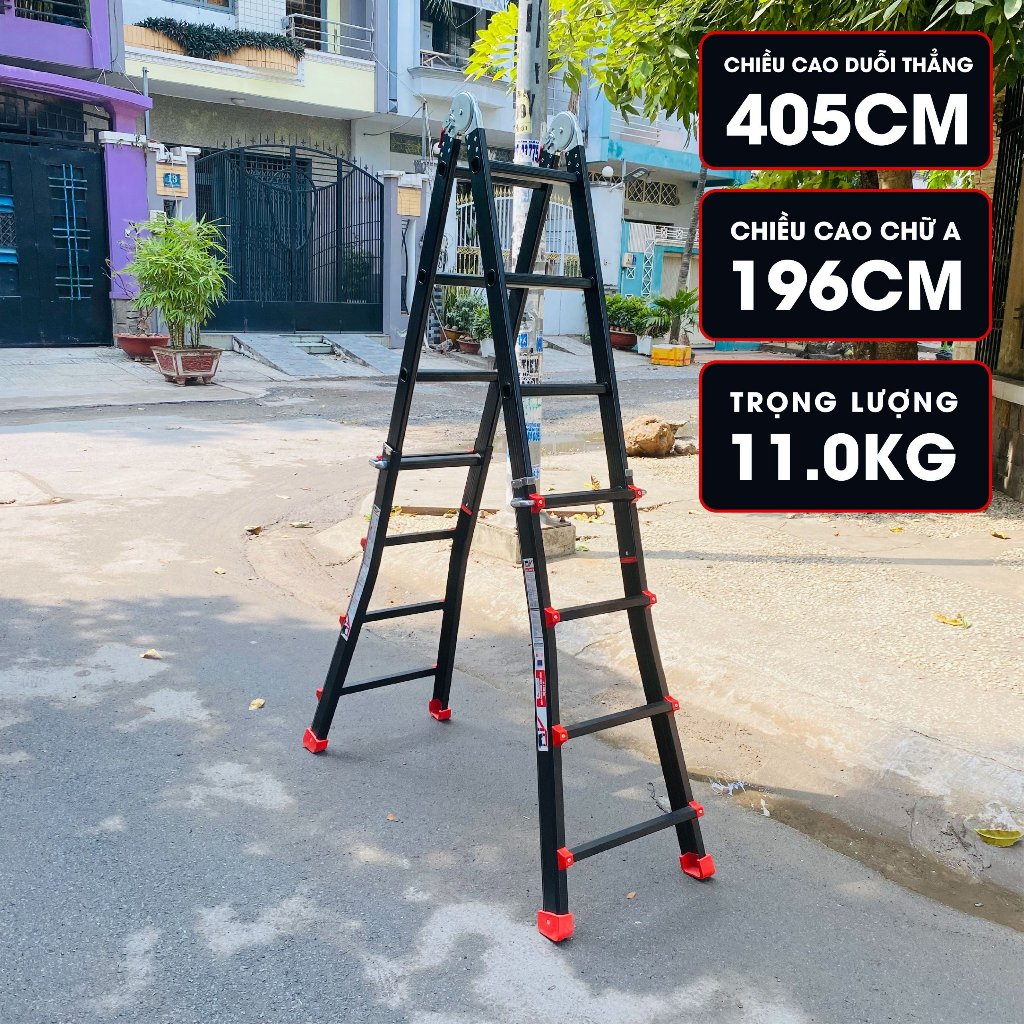 Thang Nhôm Gấp Đa Năng DIY MTL-44B ( nút đỏ ) chiều cao sử dụng tối đa chữ A 196 cm, chữ I 405cm