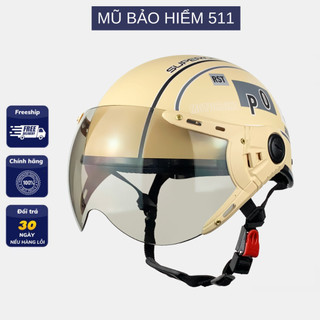 Mũ Bảo Hiểm có kính Spo Cao Cấp (Kem) - nón bảo hiểm nửa đầu có kính càng