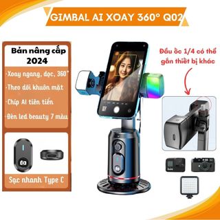 Giá đỡ điện thoại livestream - Gimbal AI thông minh xoay 360 độ Q02 tự động nhận diện và di chuyển theo khuôn mặt
