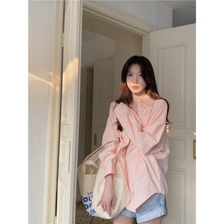  Áo sơmi kẻ xanh/hồng thiết kế oversize basic