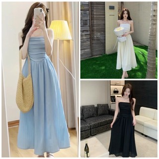 Váy đầm nữ cúp ngực dáng midi chất đũi gân bo chun lưng ôm dáng thích hợp mặc đi chơi đi dạo