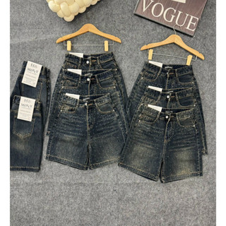 Quần ngố jeans nữ form trơn đính đá 2 bên chất qc siêu đẹp