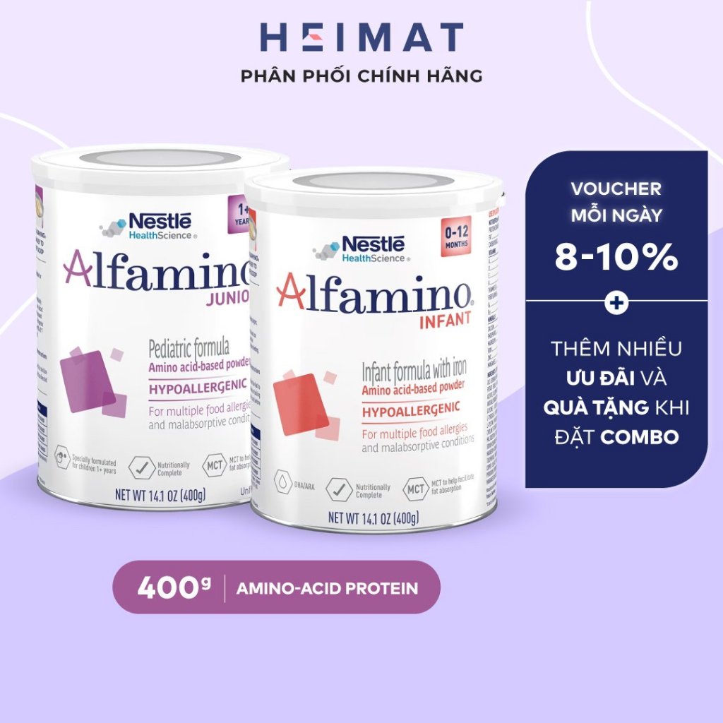 Nestle Alfamino Infant &amp; Junior 400gr - Đạm Amino Acid, Dành cho bé dị ứng đạm bò dạng nặng