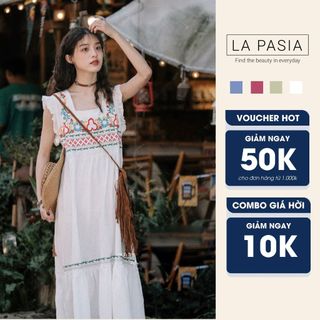 Đầm Thêu Sát Nách LP41 Chất Cotton Lanh Mềm Mại, Đầm Freesize Phong Cách Vintage Thời Trang Du Lịch