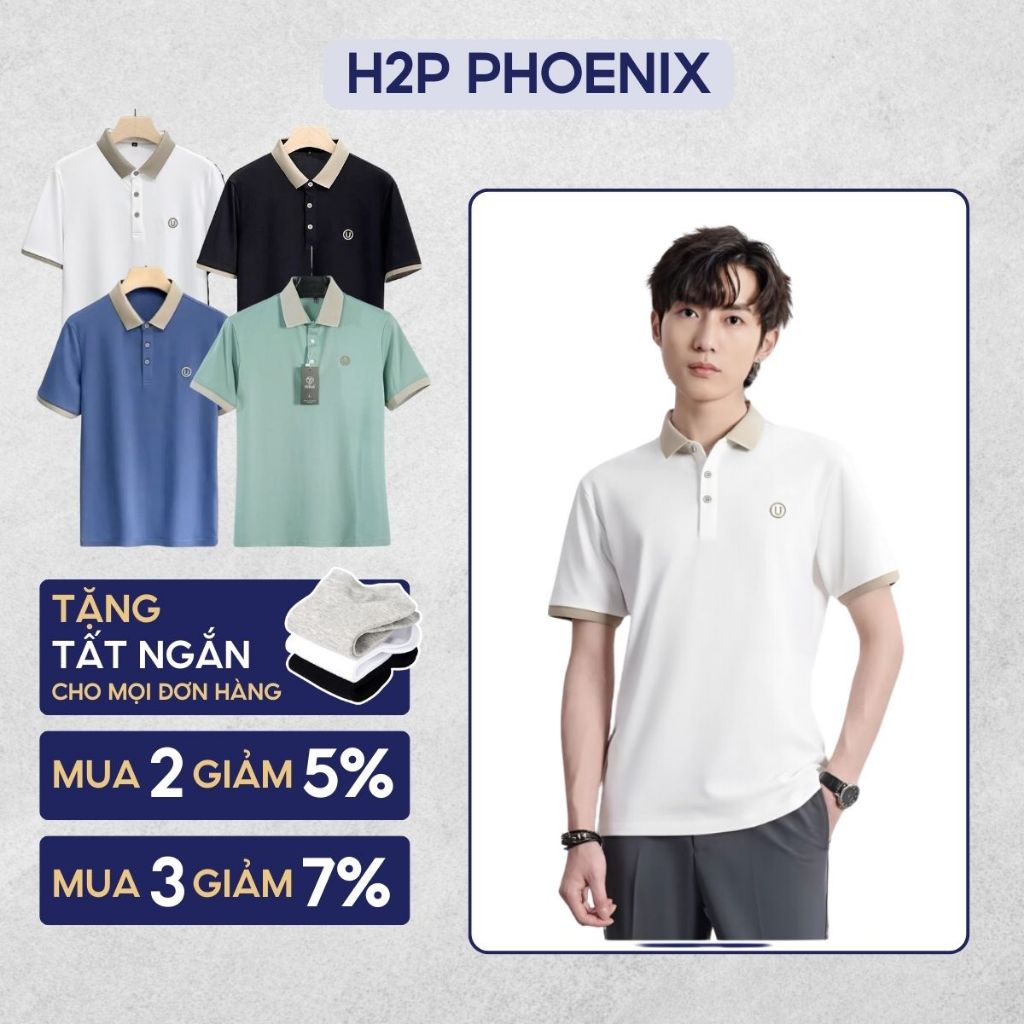 Áo Polo Nam Trơn Logo Chống Nhăn Bền Màu Thiết Kế Trẻ Trung Lịch Sự Thoáng Mát Thấm Hút H2P Phoenix