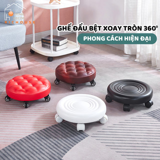 Ghế Đẩu Bệt Xoay Tròn 360 Độ, Có Tựa Lưng Chất Liệu Da PU Bền Bỉ, Vệ Sinh Dễ Dàng, Sử Dụng Đa Năng