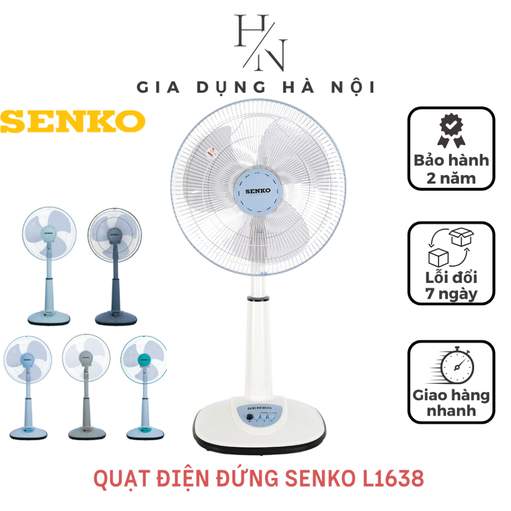 Quạt lửng Senko L1638 chính hãng  - Quạt Điện Cây Đứng Lỡ - 5 Màu Sắc - 3 Tốc Độ Gió - Sải Cánh 39cm - Bảo Hành 12 Tháng