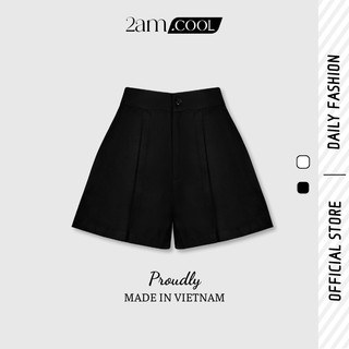 Quần short nữ cạp cao kiểu xếp ly dài chất liệu cotton lạnh 2am
