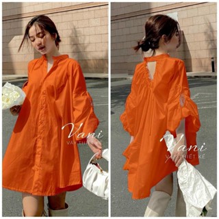 Đầm Lụa Nữ Mặc Dạo Phố Thiết Kế Đơn Giản Cổ Tròn Tay Phồng Hở Lưng Dáng Váy A Ngắn Phong Cách Thanh Lịch