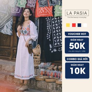 Váy Suông Thêu Thổ Cẩm Trước Ngực LP42 Váy Boho Vintage Thời Trang Du Lịch