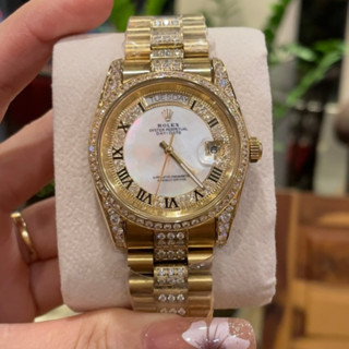 Đồng Hồ Nam Rolex Hai Lịch, Mặt Đá Swarovski Lấp Lánh, Số La Mã, Máy Cơ Nhật Bản, Size 38/40mm, Thép 904L, Kính Sapphire