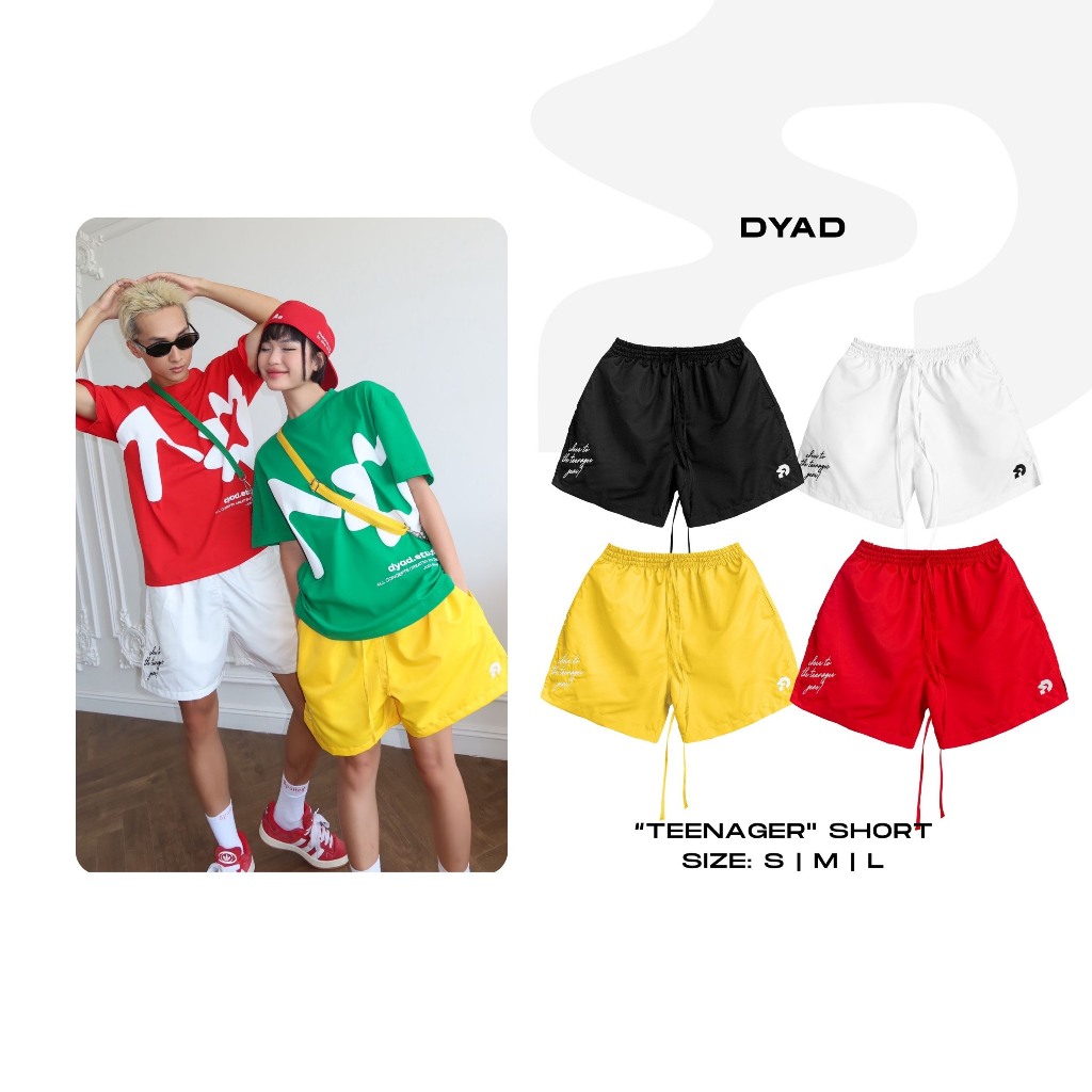 Quần short Nam Nữ lưng thun Dyad túi kiểu có dây thêu chữ họa tiết