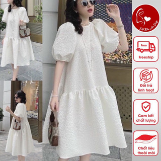 Váy bầu ,đầm bầu rập giấy thiết kế cổ tròn ống tay phồng ,phong cách thời trang sang chảnh VR1