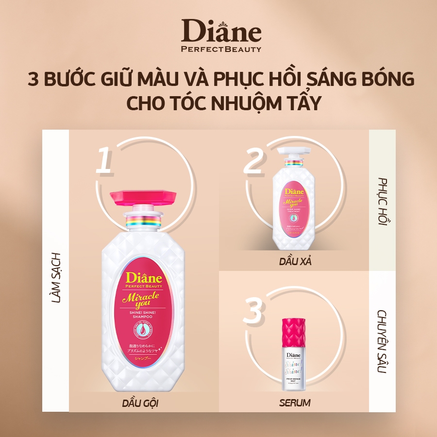 Combo Dầu gội xả + Serum phục hồi sáng bóng dành cho tóc nhuộm tẩy Diane Miracle You Shine Shine Shampoo & Treatment
