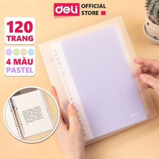Sổ còng Binder bìa nhựa màu pastel A5 120 trang Deli + Tặng 4 tab phân trang - Sổ ghi chép giấy chống lóa còng nhựa