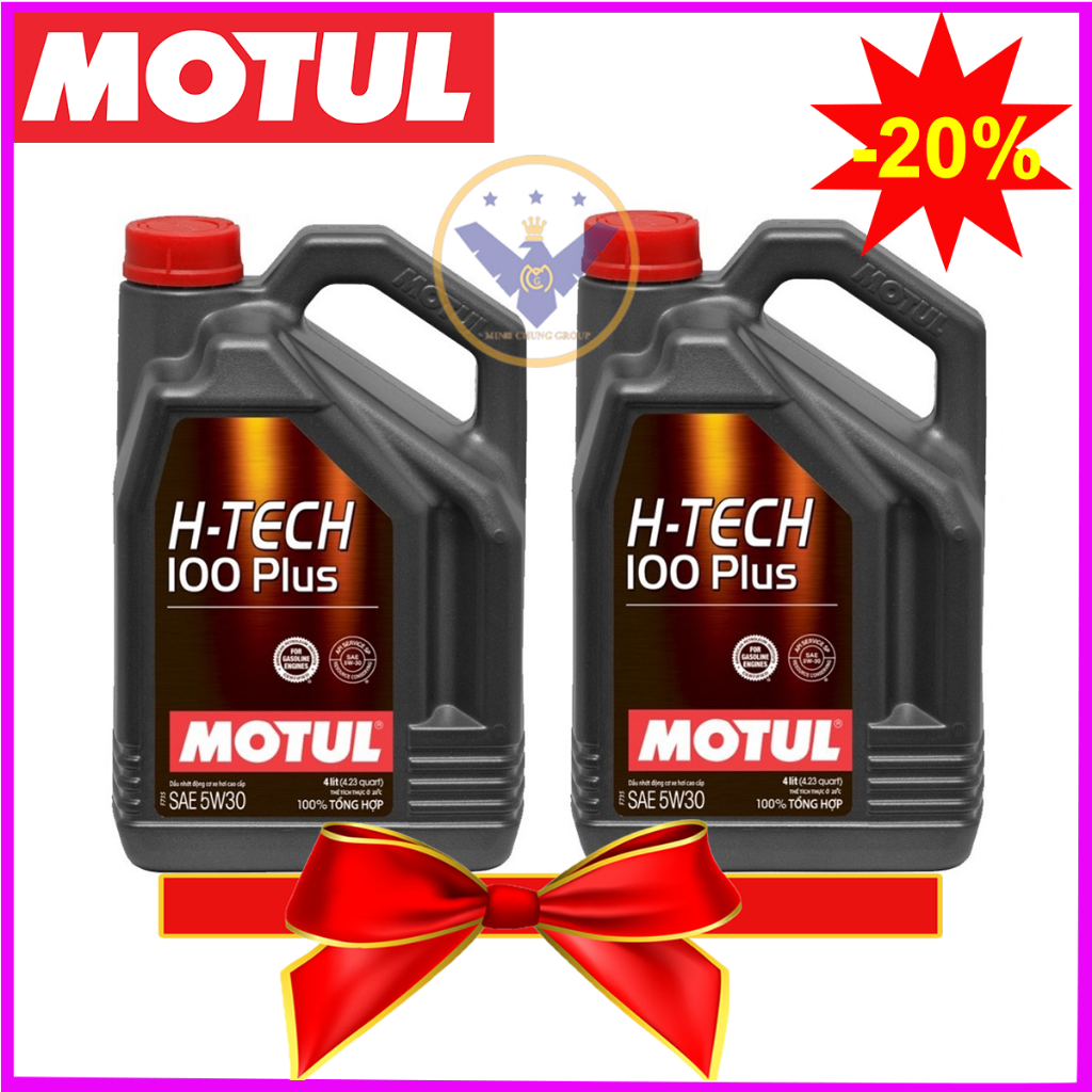 Combo 2 Dầu nhớt ô tô Motul H-Tech 100 Plus 5W-30 - can 4L