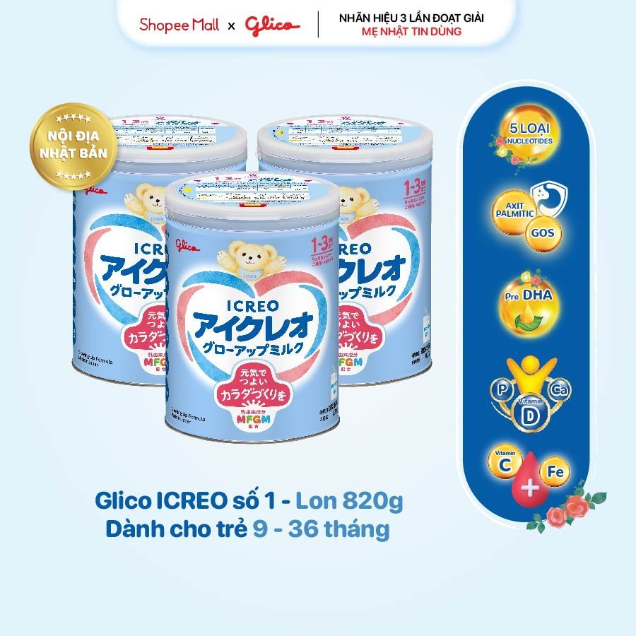 Combo 3 Lon Sữa Glico ICREO Grow - Up Milk (Icreo Số 1) Lon 820g